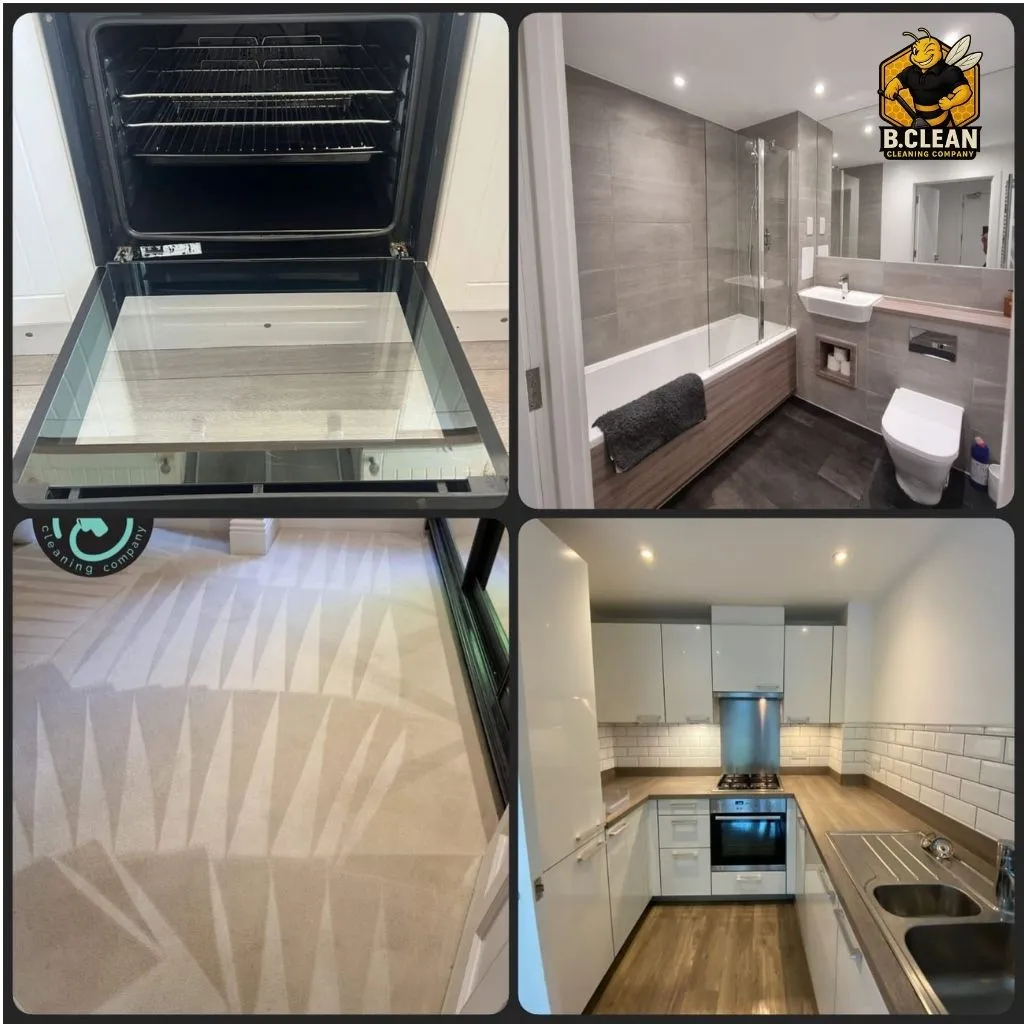 4 images of pristine clean looking modern rooms. The results after Brennan Budden from Channel 5's Filthy House SOS conducts end of tenancy cleaning in Kent.