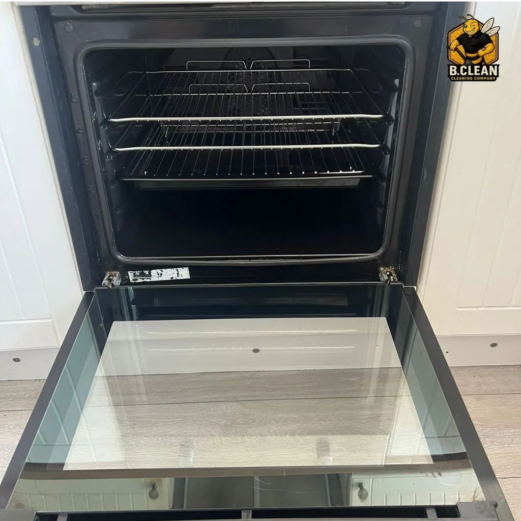 B Clean Cleaning showing a pristine clean single oven with door open having been cleaned by Brennan Budden of Channel 5's Filthy House SOS